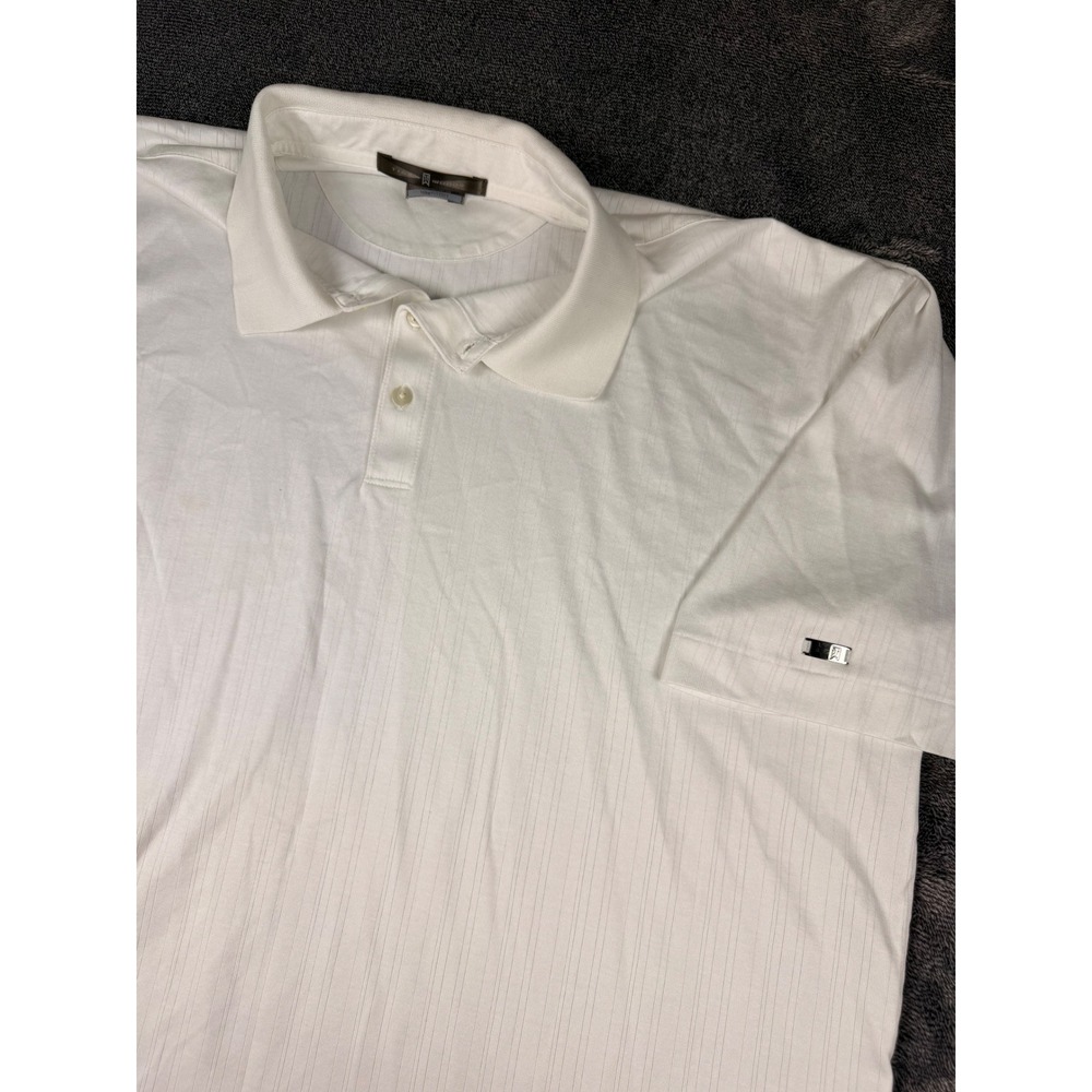 Nike Tiger Woods Collection Mens XL White Pinstripe Fit Dry Golf Polo Shirt TW